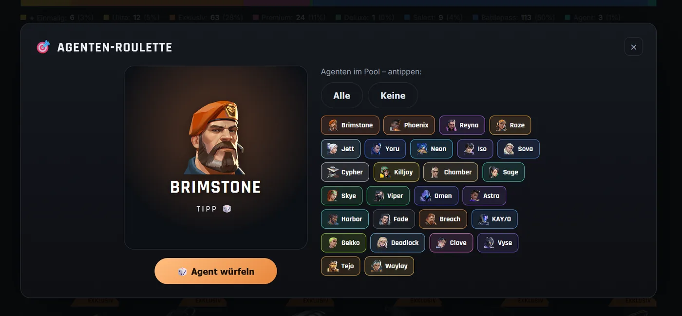 Agent roulette in the Valorant-Spind app