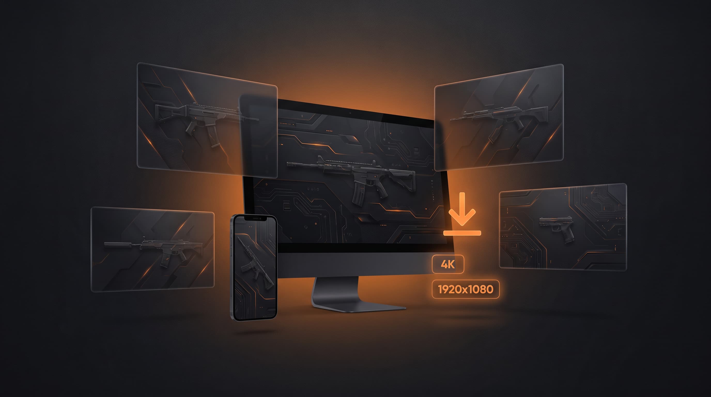 Valorant Wallpaper in 4K auf mehreren Bildschirmen und dem Handy