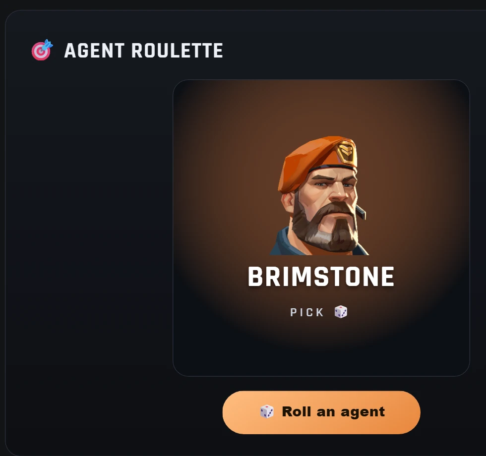 Agent roulette in the Valorant-Spind app