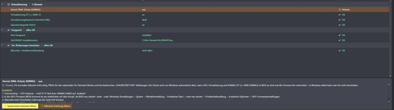 SpindTune Valorant-Check Anleitung für Kernel-DMA-Schutz IOMMU mit Schritten für ein MSI-Mainboard