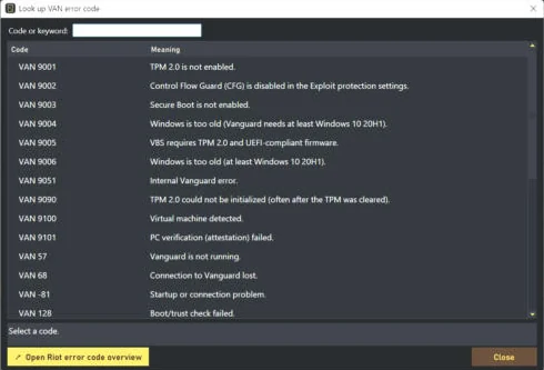SpindTune VAN error code lookup with VAN 9001, VAN 9003, VAN 9090 and more codes